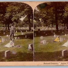 c1890s Arlington, Virginia National Cemetery Stereo Real Photo Hand Colored V26 picture