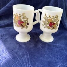 Vintage Corning Ware Coffee Mugs Cups Set of 2 Spice of Life Milk Glass Pedestal picture