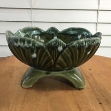 VINTAGE Ceramic Planter Green Drip Glaze Footed Clam Sea Shell 6