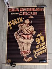 Rare Vintage Ringling Brothers Barnum & Bailey Felix Clown Poster 23x36