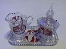 Hofbauer Byrdes Ruby Crystal Creamer and Lidded Sugar Bowl on Tray picture
