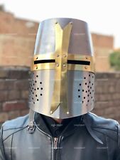 Historical Medieval Knight Crusader Brass Crusader Knight Templar Armor Helmet picture