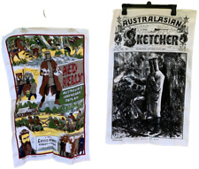AWESOME 2 Vintage NED KELLY Tea Towel Pure Linen  Australia Table Wall Decor Lot picture