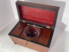 Antique English Tea Caddy 18th Century  Mahogany Wood Veneer With key & Jar picture