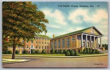 Alabama Gadsden First Baptist Church Chapel Street View Linen Vintage Postcard picture