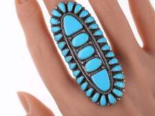 Huge vintage sz9.5 Zuni Sleeping beauty turquoise sterling cluster ring picture