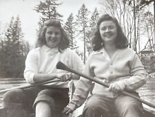 OA Photograph 2 Pretty Women Lovely Ladies Canoes Ores 1950's picture