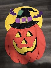 Vintage 90s Halloween Jack O Lantern Bag Full Moon Bats Witch Hat Flag  picture