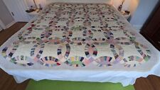 Antique 1920s Beautiful  hand pieced & quilted DOUBLE WEDDING RING quilt 71