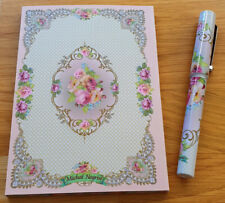 Michal Negrin Pen & Lined Notebook Pink Roses Victorian Flowers Office School picture