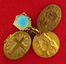 Vintage Religious Medals Small CROSS LOCKET MARY JESUS SAINT ANN Catholic Medals picture