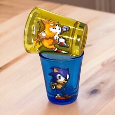 2 Collectible SEGA Sonic Hedgehog and Miles Tails Pixelated Shot Glasses 2013 picture