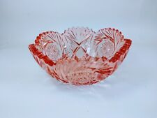 Vintage Heisey Glass Pinwheel & Fan Flamingo Pink Nappy Or Large Bowl 8.5