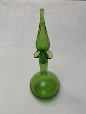 Blenko Style Hand Blown Green Cracked Glass Decanter Bottle picture