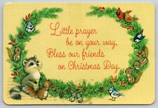Postcard Art Christmas blessings Little animals wreath Iowa c1986 2U picture