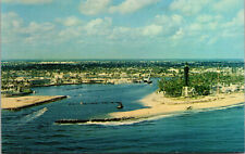 Vtg Aerial View of Pompano Beach Hillsboro Inlet Light House Florida FL Postcard picture