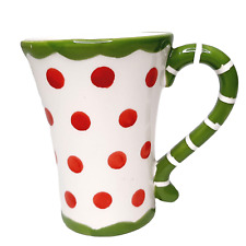 California Pantry Classic Ceramics Mug Red Polka Dots Green Striped Handle Cup picture