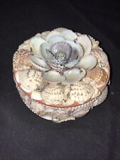 Shell Folk Art Round  Seashell Trinket Jewelry Box Container Red Lining Inside picture