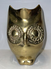 Vintage 1960's Heavy Solid Brass Metal 2 face Owl Planter Vase 6.5 ”T 5” wide picture