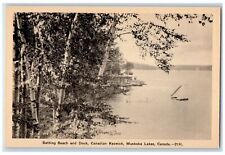 c1920's Bathing Beach Dock Canadian Keswick Muskoka Lake Boat Raft CA Postcard picture