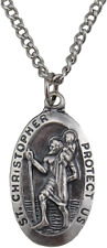 Fine Oxidized Silver Tone St Christopher 1-3/8-Inch Medal on 24-Inch Genuine Rho picture