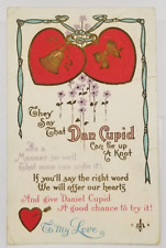 Dan Cupid Can Tie Up A Knot Romance Valentine's Day Vintage Postcard Unused picture
