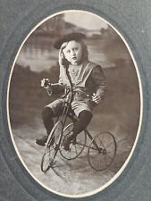 Antique 1890's Girl Riding Tricycle Photo Cabinet Card picture