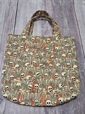 Halloween Trick or Treat Reusable Tote Bag Handmade Small Skeleton Print NEW picture