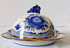 Russian 'Gzhel 1818' Porcelain Butter Dish Blue And White Signed Contemporary picture