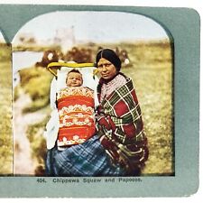 Native Chippewa Mother Baby Stereoview c1905 American Indian Woman Family H1084 picture