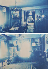 VICTORIAN HOUSE INTERIOR 6X8 CYANOTYPE PHOTOS SET OF 2 picture