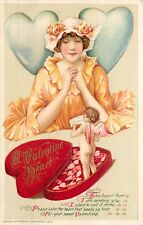 Winsch Schmucker Embossed Valentine Postcard Lovely Woman Gets Box of Candy picture
