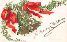 Ellen H Clapsaddle Christmas~Red Ribbons & Mistletoe Covers Gold Bell~Embossed picture