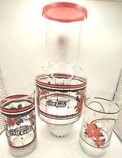 Vintage Whataburger Coca- Cola Carafe W/ Matching Cup+Coca-Cola Poinsettia Glass picture