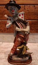 Vintage Resin Clown With Bow Tie & Umbrella Standing On Wood Plaque 10.5