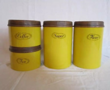 VINTAGE RETRO BURLINGTON 4 GOLD/YELLOW CANISTERS-FLOUR-SUGAR-COFFEE-TEA-1970'S picture