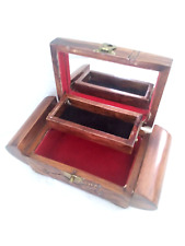 Vintage Chinese Handmade Wood 2 Compartments Mirrored Jewelry Compact Box picture