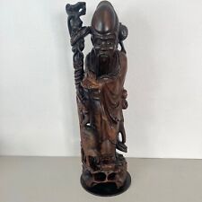 Rare Hand Carved Wood Asian Longevity Statue Shou Xing God VTG Chinese 2 Ft Tall picture