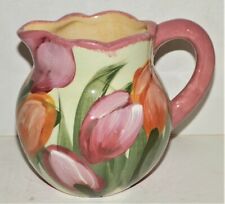 Lesal Ceramics Hand Painted Pitcher Studio Pottery California Tulips 5