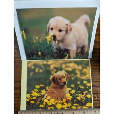 2 Vtg Wildlife Collection Yellow Golden Lab Puppy Dog Blank Greeting Cards New picture
