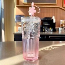 2023 Starbucks Glass Cup Gradient Sakura Tumbler  w/Cherry blossom Topper New picture