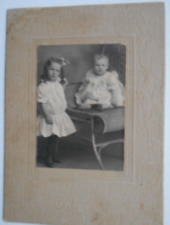 Antique Cabinet Photo Card - 2 Cute little girls, one in wicker chair. picture