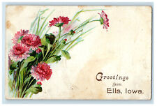 c1910 Pink Flowers, Greetings from Ells Iowa IA Antique Posted Postcard picture