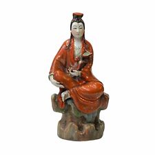 Small Vintage Finish Orange Off White Color Porcelain Kwan Yin Statue ws1584 picture