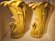 Rare Pair Vintage 1940s McCoy Pottery Yellow Swan Vases 9