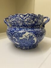 Vintage Blue & White Chinoiserie Jardiniere Double Handled Planter picture