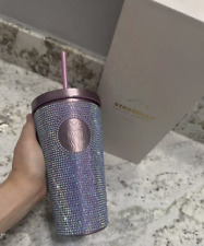 HOT STARBUCKS Pink Purple BLING Rhinestone Stainless Steel Cold Cup 16oz Tumbler picture