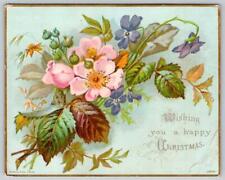 RAPHAEL TUCK & SONS WISHING YOU A HAPPY CHRISTMAS CARD ANTIQUE FLOWERS picture