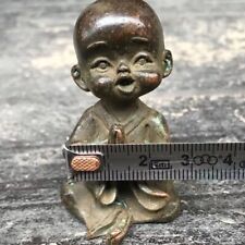 Chinese old Solid Brass Kid Monk Buddha Statue Zen Table decoration picture