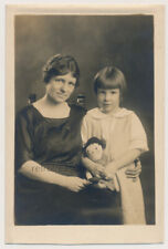 MOTHER & GIRL w VOLLAND RAGGEDY ANN CLOTH DOLL Toy 1910's RPPC photo POSTCARD picture